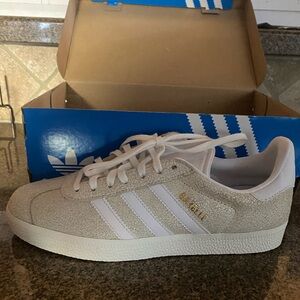 Adidas Beige and White Gazelle Sneakers